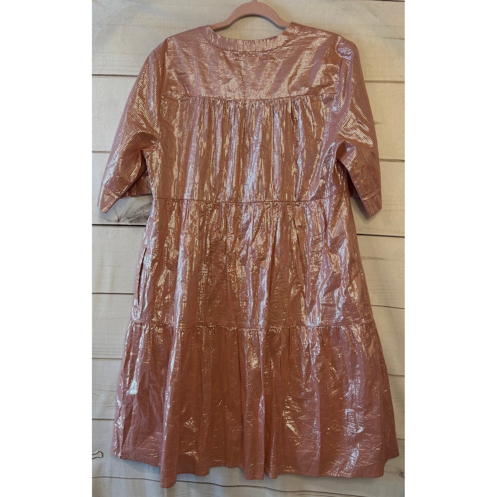 Xirena Rose Gold Metallic Tiered V-Neck Tunic Dress‎ Size L - Picture 2 of 7